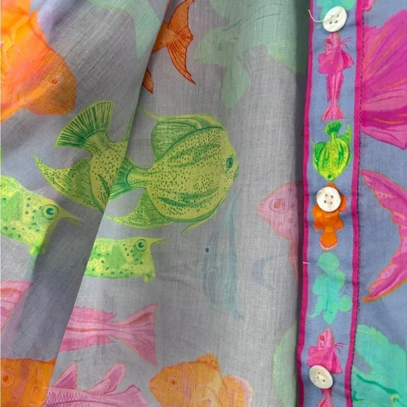 Gretchen Scott Boyfriend Shirt Sea Sway Fish button up shirt